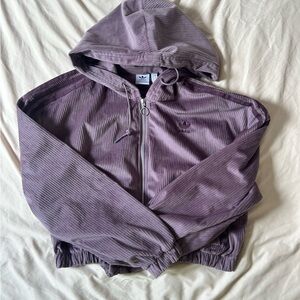 Adidas cropped purple velvet sweatshirt